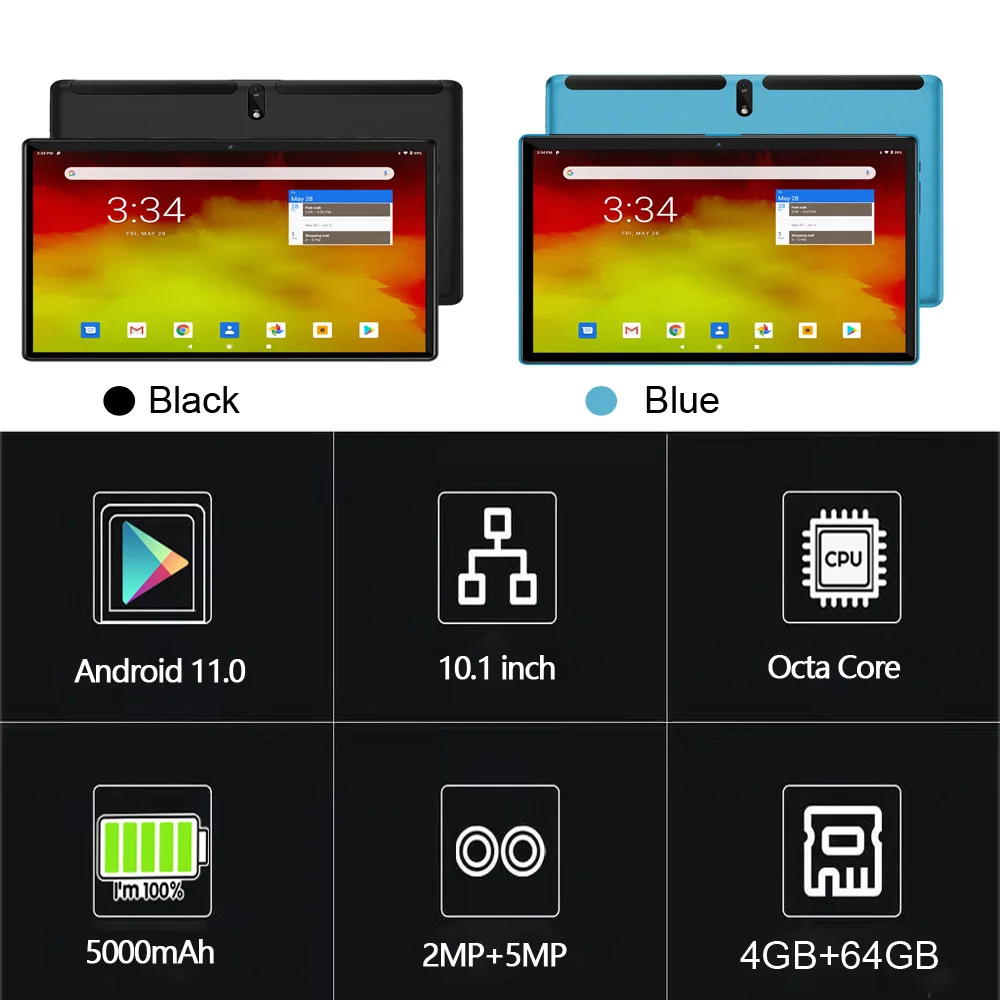 Tablet Android baru 10.1 asli, pembelajaran pendidikan Google RAM 4GB ROM 64GB kartu SIM ganda mendukung panggilan Tablet Android 11