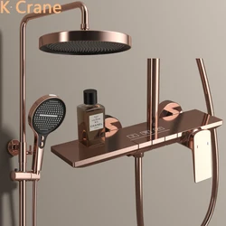 Rose Gold Shower Faucet Bathroom Hot Cold Mixer Bath Shower System Bathtub Wall Mount Round SPA Rainfall Luxury Shower Tap Set