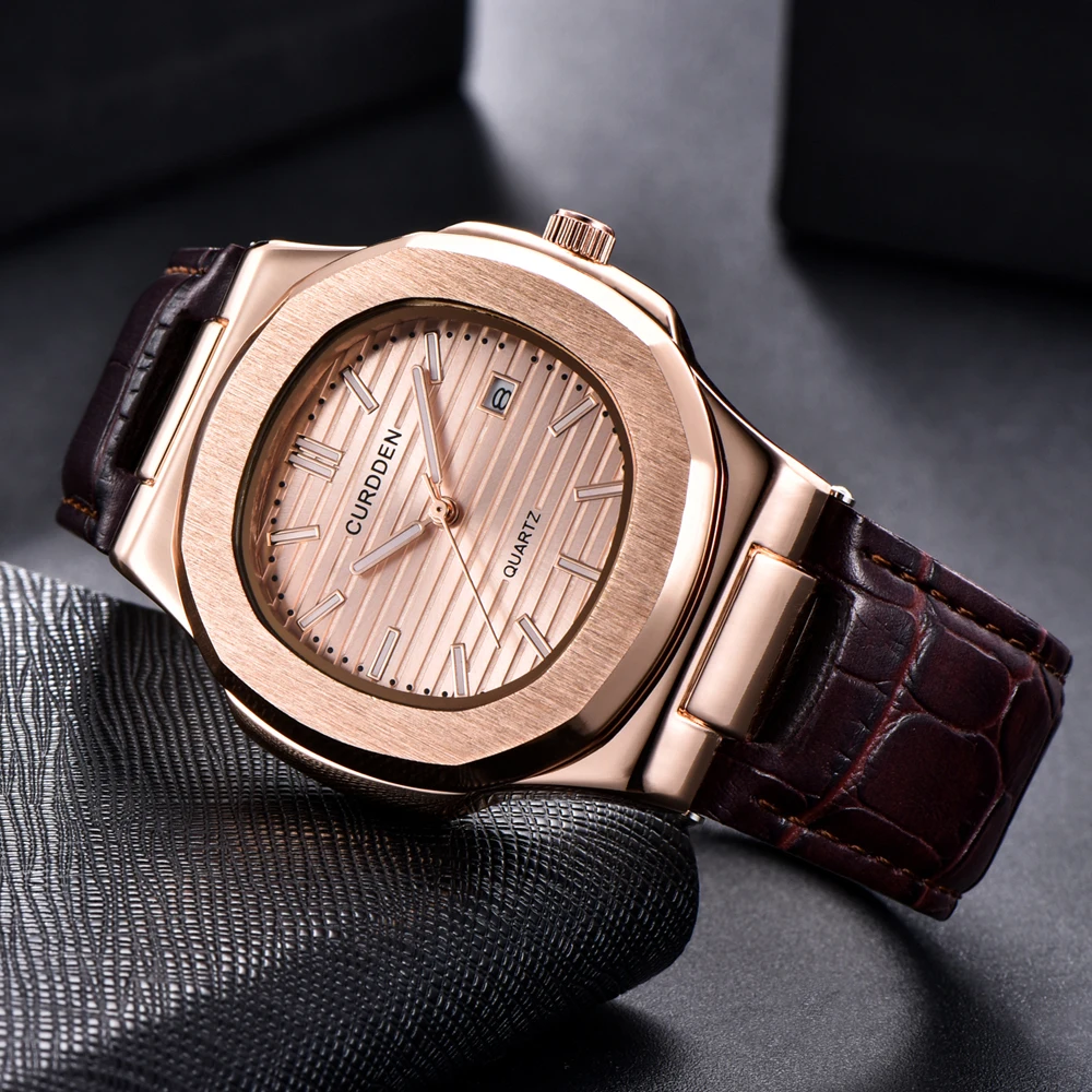 Montre Homme CURDDEN Brand Watches For Men Fashion Golden Leather Band Simple Business Gifts Date Quartz Clock Relogio Masculino