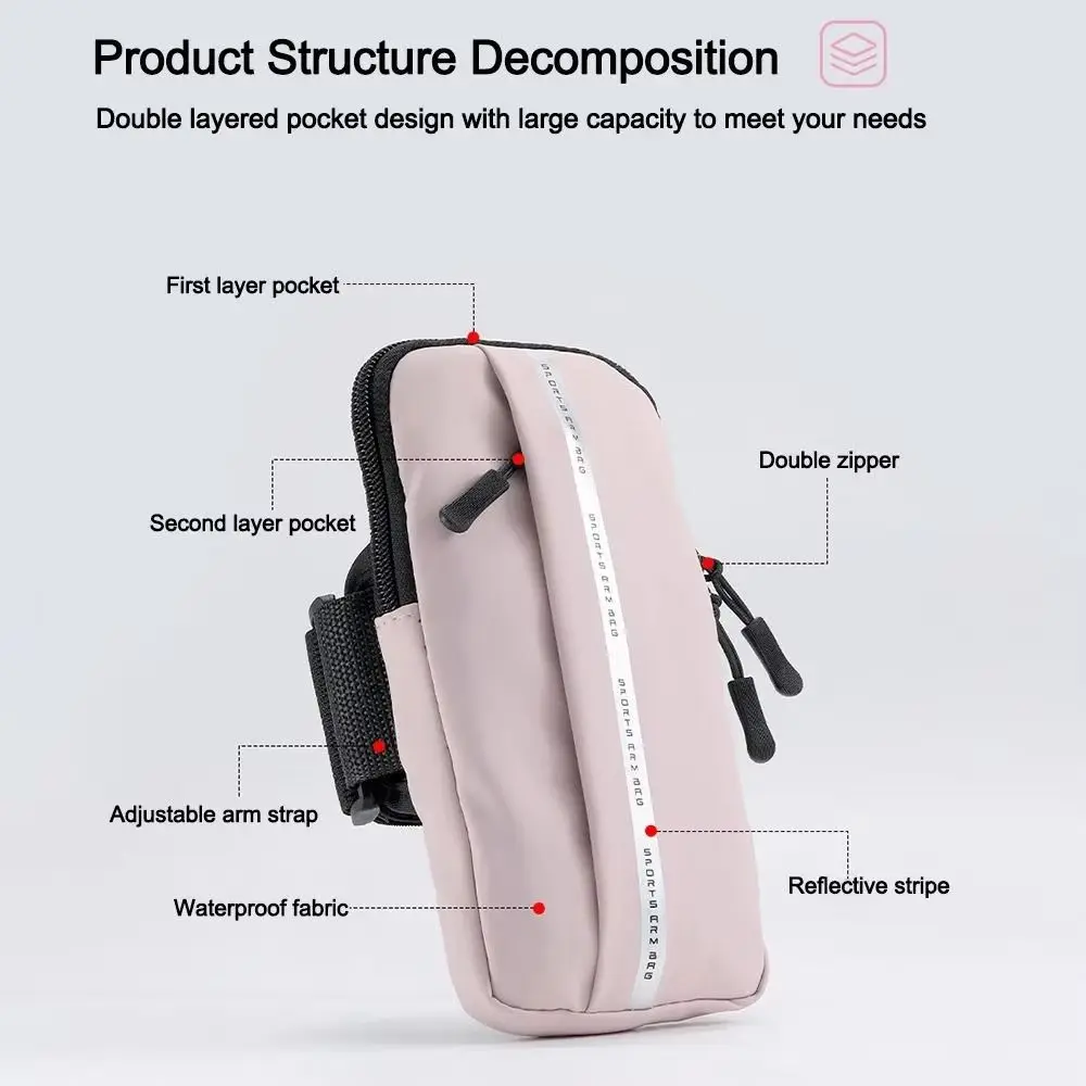 PU Running Mobile Phone Arm Bag Waterproof Large capacity Running Phone Holder Double-layer Cards Holder