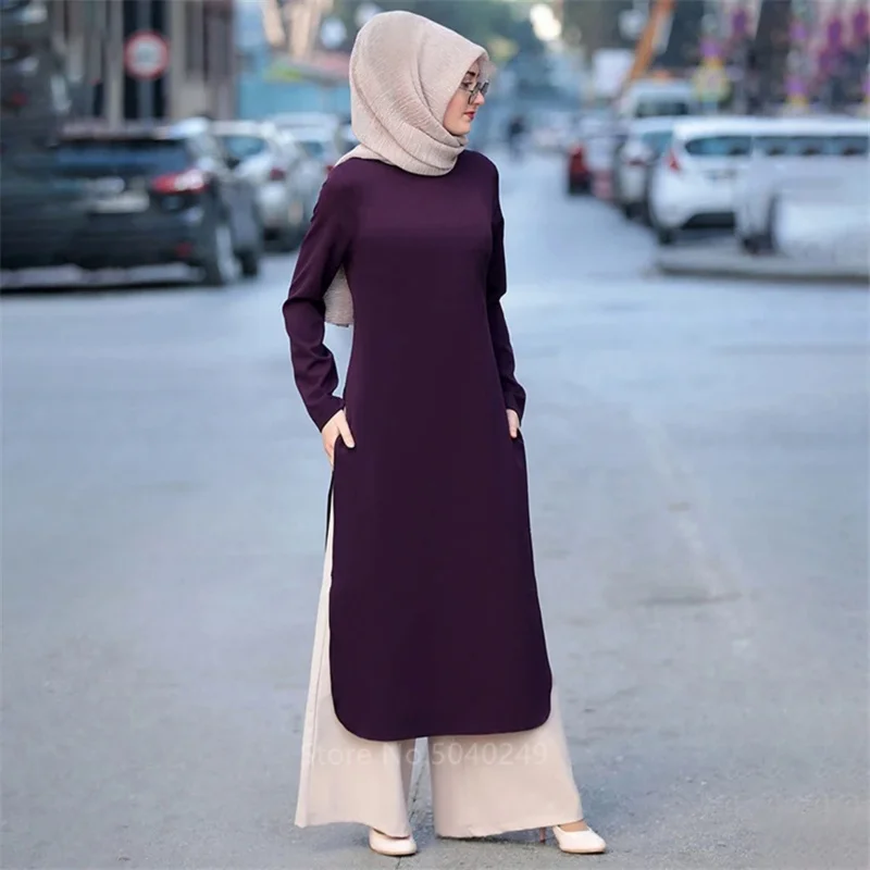 Two Piece Sets Tops and Pants Women Turkey Muslim Abaya Split Abaya Dresses Ramadan Kaftan Islamic Clothing Dress Sets Modest