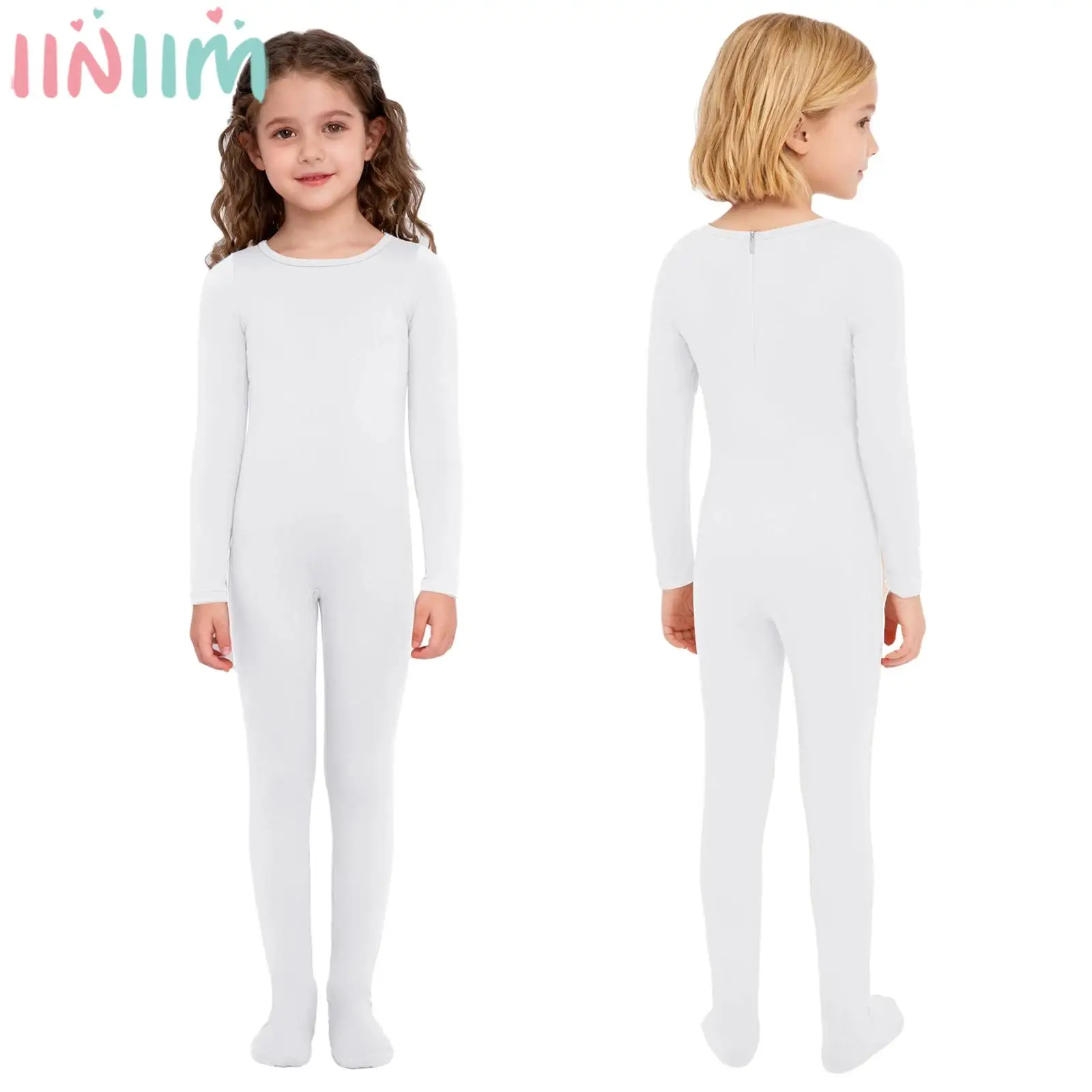 Teen Girls Ballet Dance Footed Jumpsuit Gymnastics Skating Dancing Class Yoga Leotard Long Sleeve Zipper Solid Warm-up Bodysuit