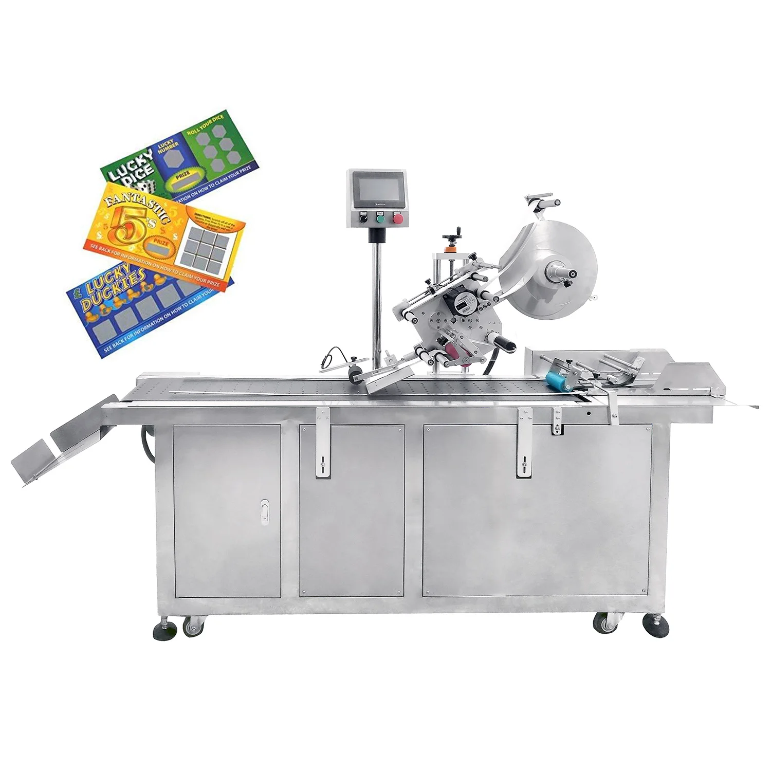 YM210D Automatic Flat Bag /box /carton/ Pouch Paging Labeling Machine Scratch off Card Labeling Machine with Card Feeder