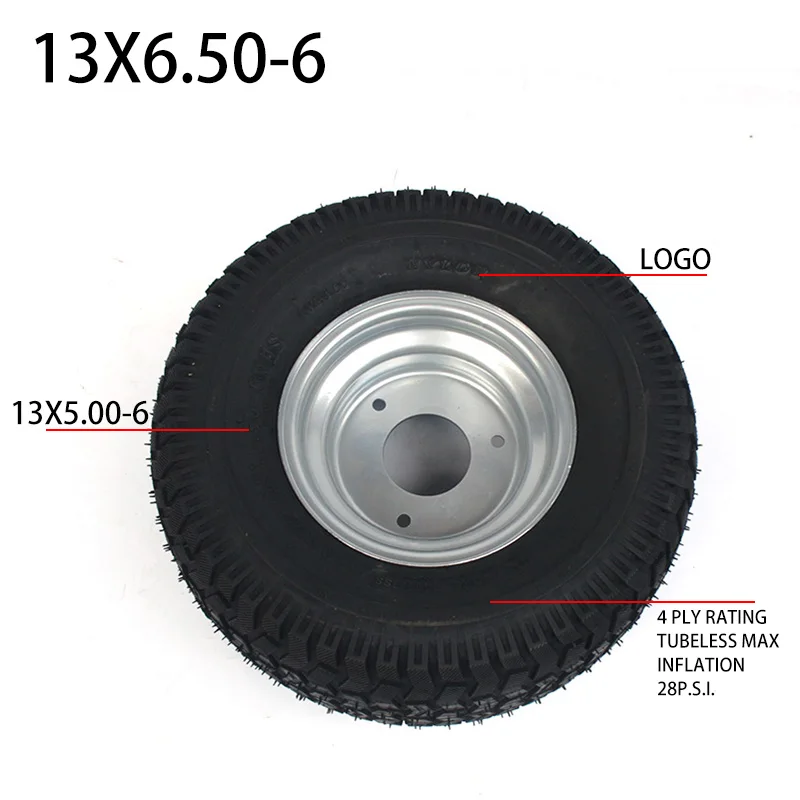 13X6.50-6 tyre tubeless wide tire + 6 inche alloy hub for 4wheel ATV Go-kart sightseeing car accessories 13 inch vacuum wheels