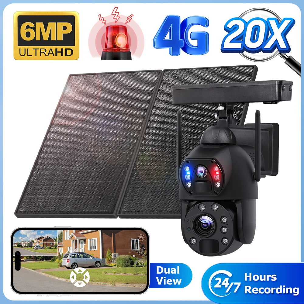Uoulyn 20W 6M 20X Zoom Dual View Outdoor 4G EU(Africa) Network Solar PTZ CCTV Camera With Full Metal Casing