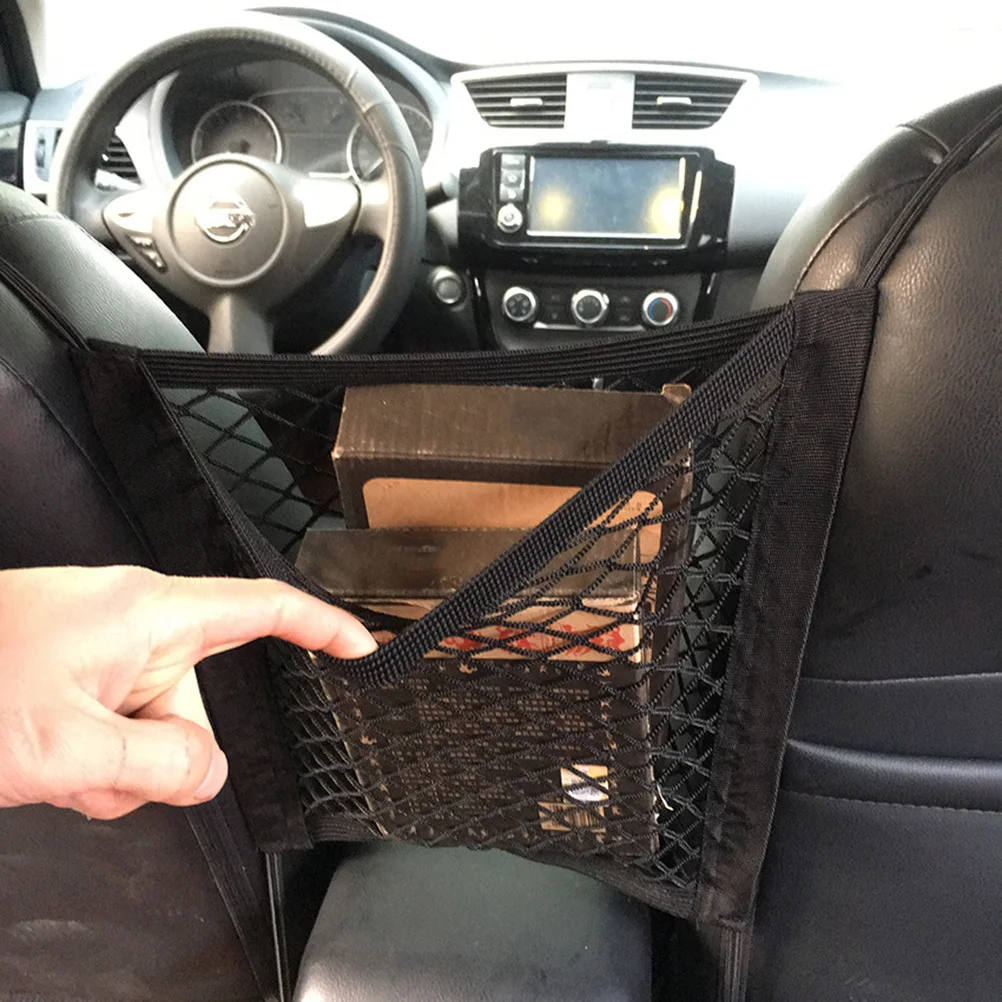 Organizador de red para asiento de coche de 3 capas, barrera de malla resistente negra, tapón para perturbar el asiento trasero, soporte de almacenamiento para coches, Suvs y camiones