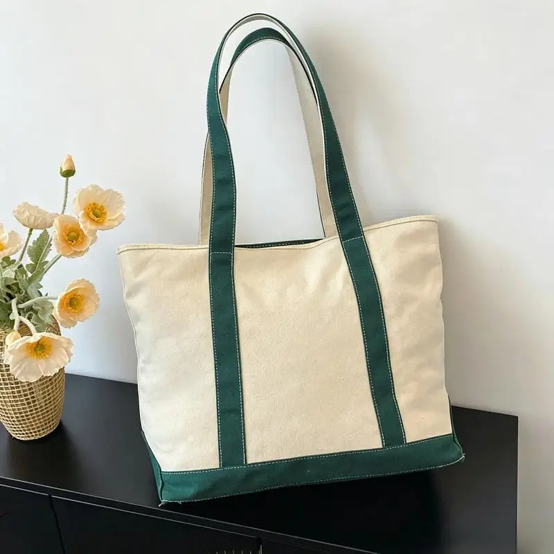 1 Stück Farbige Canvas-Tragetasche mit Verzierungen, Große Kapazität, Lässige Schulterhandtasche, Wiederverwendbare Einkaufstasche für Reisen und Outdoor-Aktivitäten – Detail 6