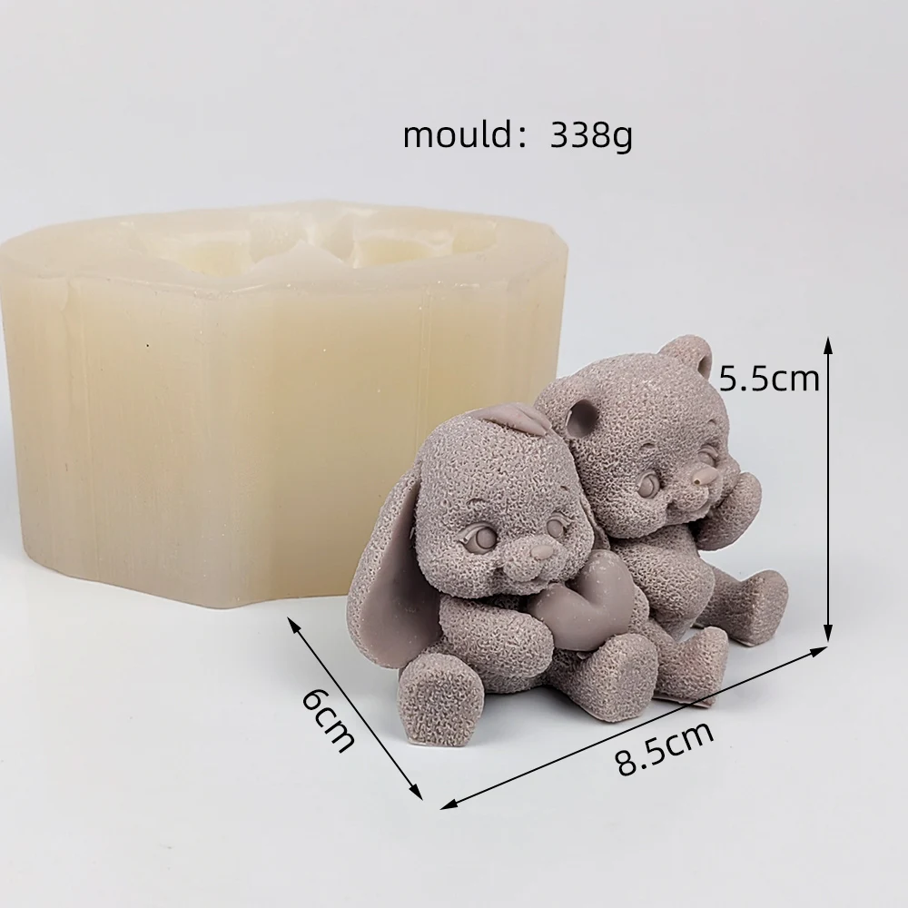 DW0404 PRZY Silicone Candle Mold 3D Rabbit and Bear Couple Moulds Animals Soap Molds Wedding Birthday Valentine\'s Day Clay