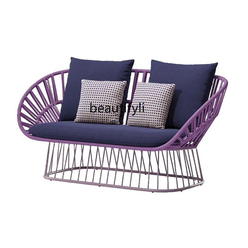 

ARattan chair three-piece set balcony solid wood outdoor sofa rattan high-back rope chair outdoor courtyard single chair