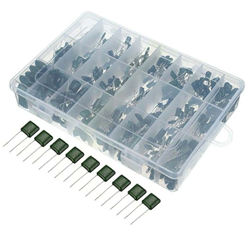 660Pcs 24 Values 100V 2A221-2A474 Polyester Film Capacitor Assortment Pack Kit