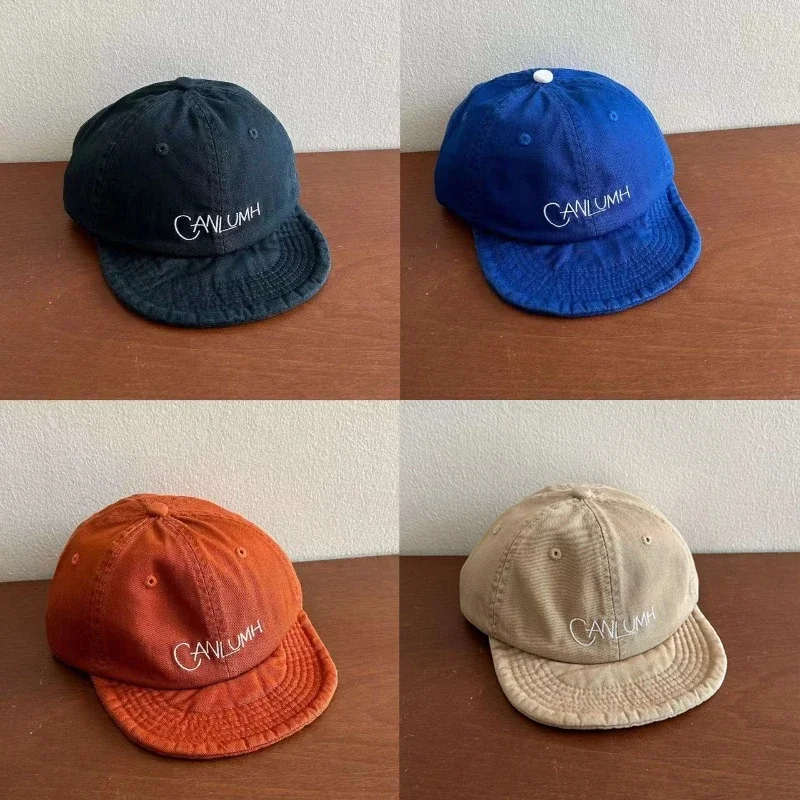 

2024 Japanese Retro Short-brimmed Baseball Caps for Men Fashion Letter Embroidery Soft Top Niche Harajuku Style Women's Hats