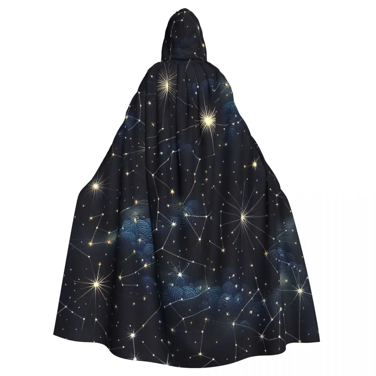 Night Sky Golden Celestial Stars Zodiac Constellations Long Hooded Cloak Witch Costume Cosplay Cape HalloweenParty Adult Unisex