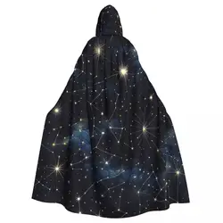 Night Sky Golden Celestial Stars Zodiac Constellations Long Hooded Cloak Witch Costume Cosplay Cape HalloweenParty Adult Unisex