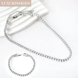 LUXUKISSKIDS Tennis Chains Jewelry Set For Woman/Men Luxury Stainless Steel 5/6MM Zirconia Choker Bracelets Wedding Accessories