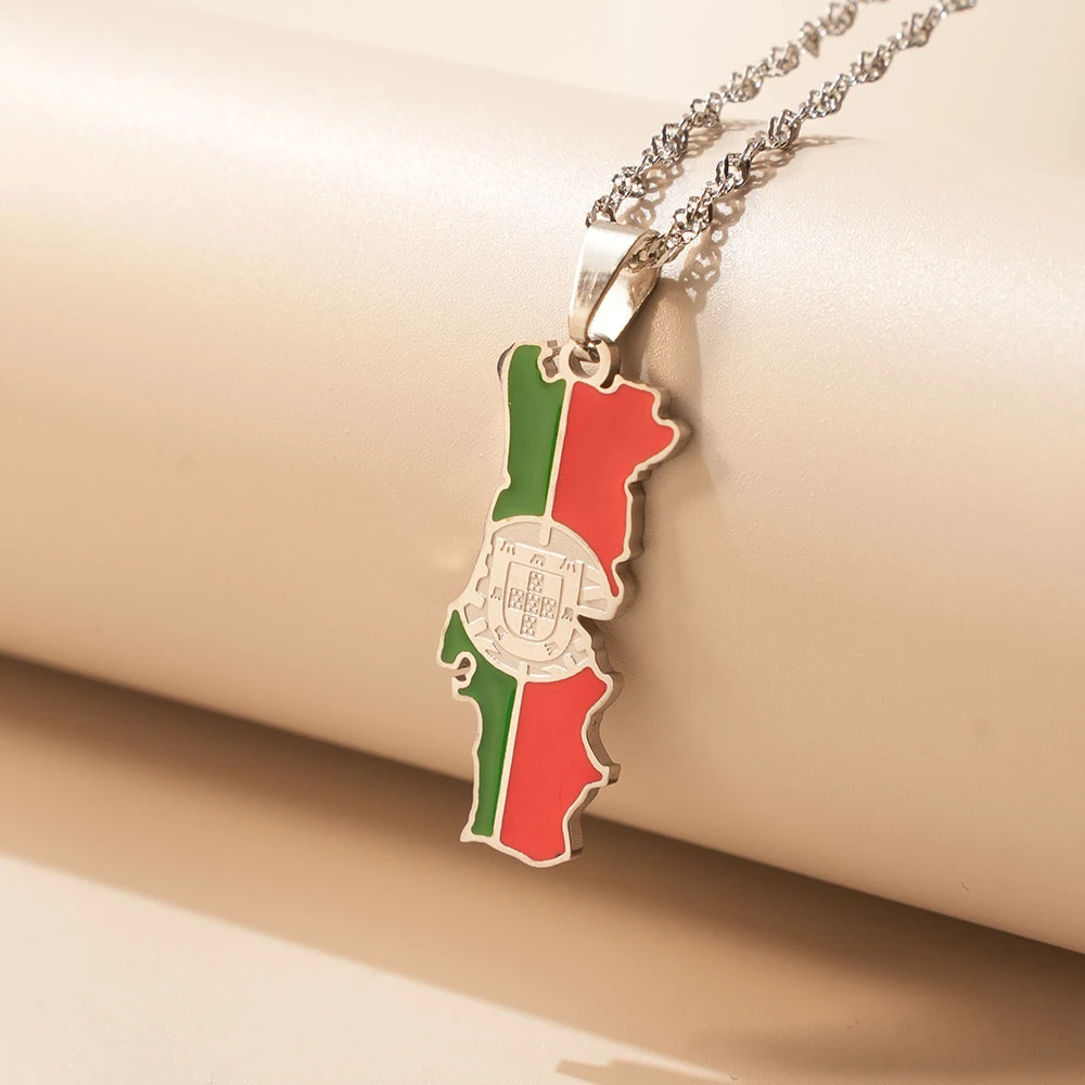 Fashion Portuguesa Map Flag Pendant Necklace Stainless Steel Men Women Portugal Maps Jewelry Gift view 3