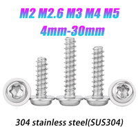 10-100pcs M2 M2.6 M3 M4 M5 Flat end Stainless Steel six lobe Round Washer Head Torx Self Tapping Screw For Plastic