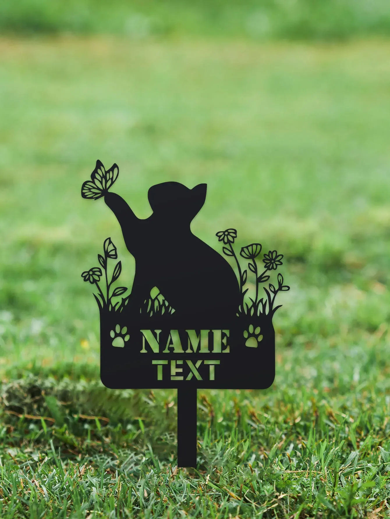 Personalized Cat Memorial Plaque, Personalized Cat Name Plaque, Metal Spring Cat Gravestone with Butterflies and Flowers, Gift for Missing Cat