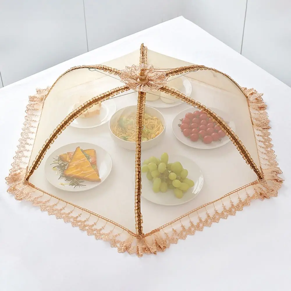 Mesh Food Cover Fashion Umbrella Style Hexagon Breathable Dish Cover Foldable Classy Dining Table Organization