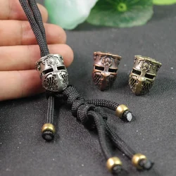 Brass Crusader Samurai Helmet Knife Beads Lanyard Pendants DIY Paracord Rope Beads Accessories Retro Guard Mask EDC Tool Charms