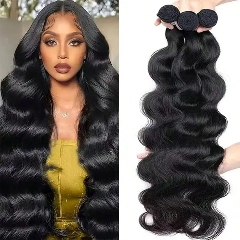 

Объемная волна, бразильские пучки человеческих волос, 100% необработанные пучки натуральных волос с двойным утком, натуральный черный цвет, пучки человеческих волос