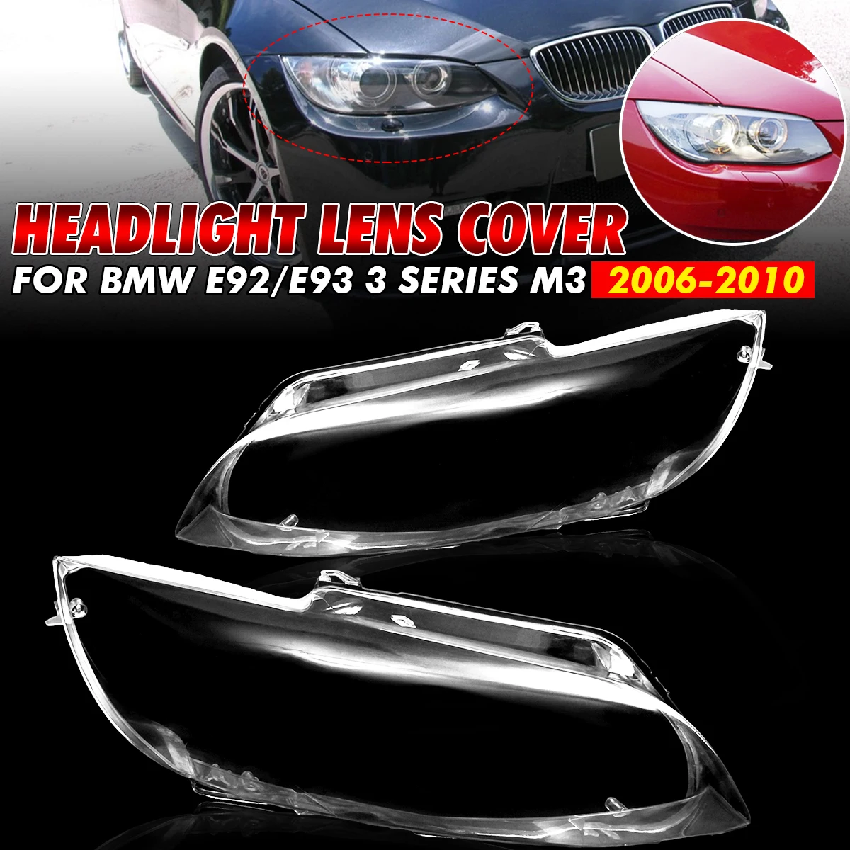 Left/Right Front Headlight Lens Covers For BMW E92 E93 Coupe Convertible M3 2006 2007 2008 2009 2010 Clear Headlamp Cover Shell