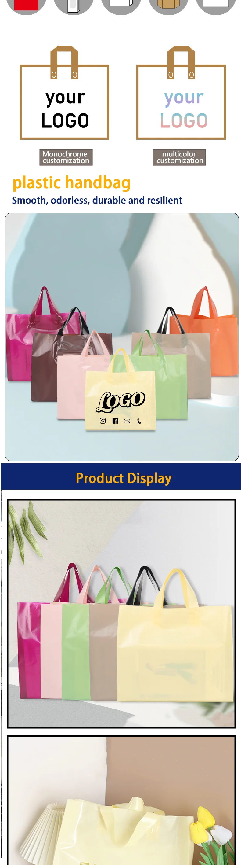 50 Stück bunte PE-Kleidungsverpackungsbeutel aus Kunststoff, Tragetaschen für Kleidungsstücke, Unterstützung für individuelles Logo – Detail 2