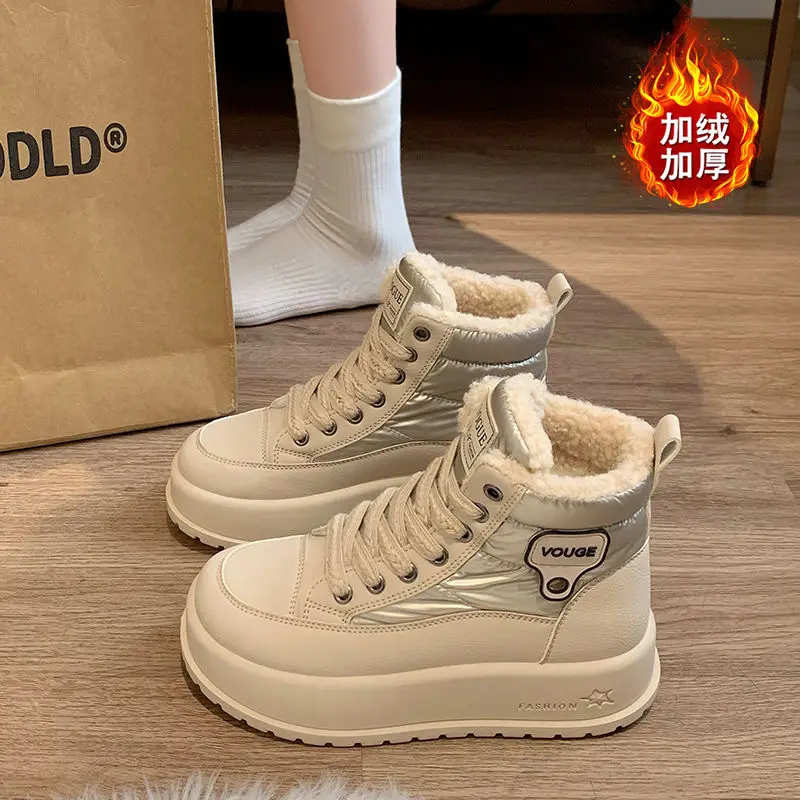 2024 New Winter Thick Sole Increase Comfortable Non-slip Plus Cashmere Warm High Top Daddy Shoes Snow Boots Women