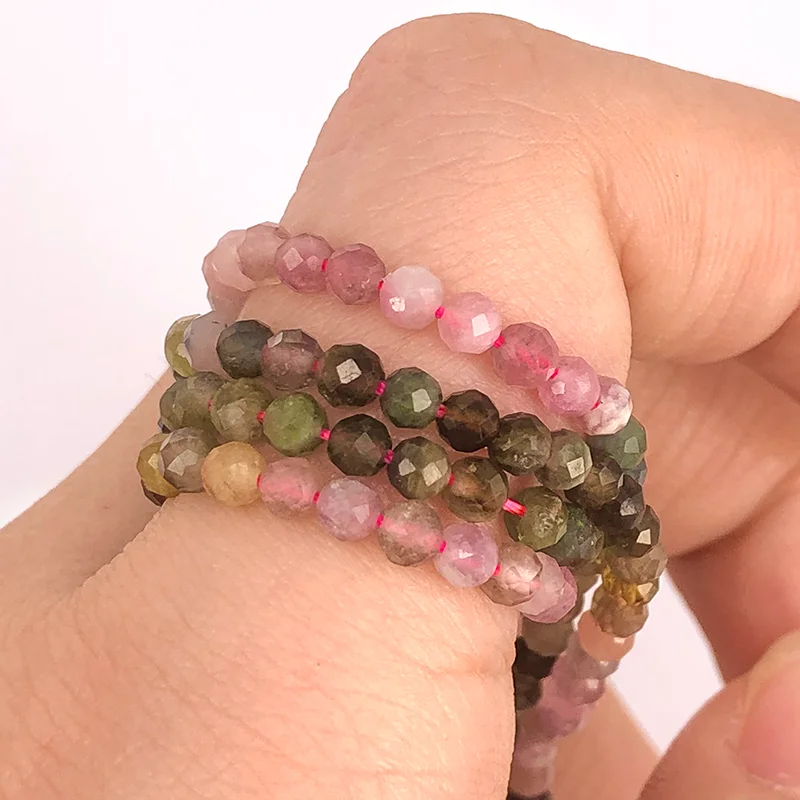 Natural Small Particle Faceted Color Tourmaline Loose Round Beads 3/4MM For Jewelry Making DIY Bracelets Necklace Accessories