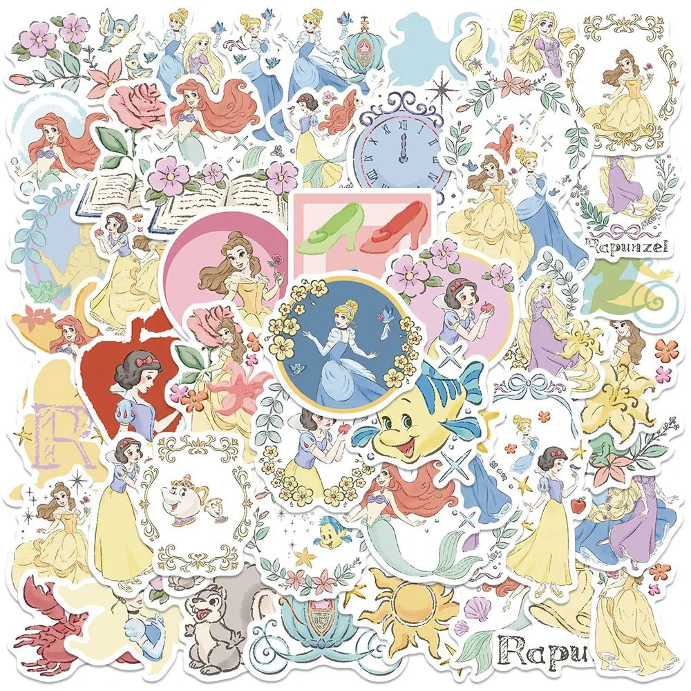 10/30/50 Stück Niedliche Disney Prinzessinnen Anime Aufkleber Cartoon Cinderella Belle Sticker DIY Koffer Handy Wasserflasche Aufkleber Spielzeug Geschenk