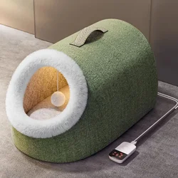 Cozy Heated Cat House - Enclosed Plush Design for Warm Comfortable Pet Bed Durable Construction for Feline Well-being Hot Sale