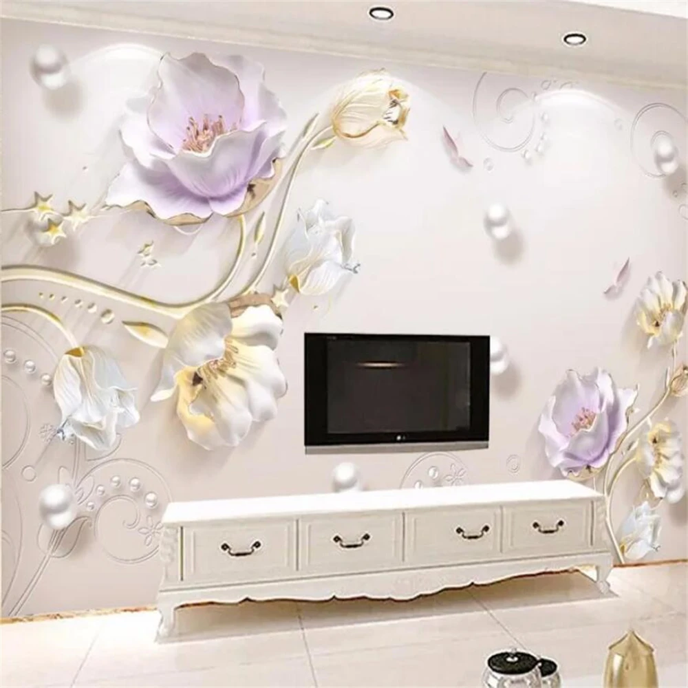 

beibehang Jewelry relief flower rose lily Photo Wallpaper for wall TV Background Mural Painting papel de parede wall paper roll