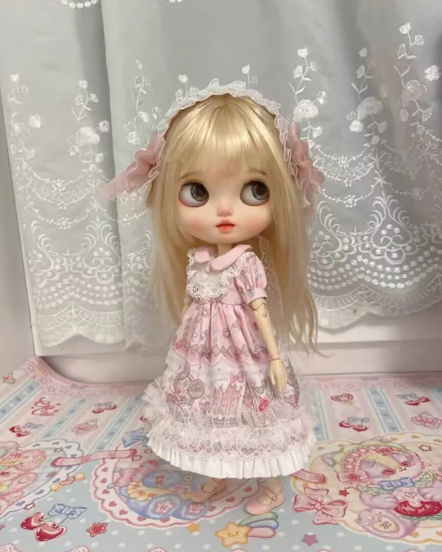 2025 3 stks Lolita Blythe Hoofddeksels, schort, hoofdrok 1/6 30 cm (Fit voor azone, Pullip, Ob22/24/26, Licca)