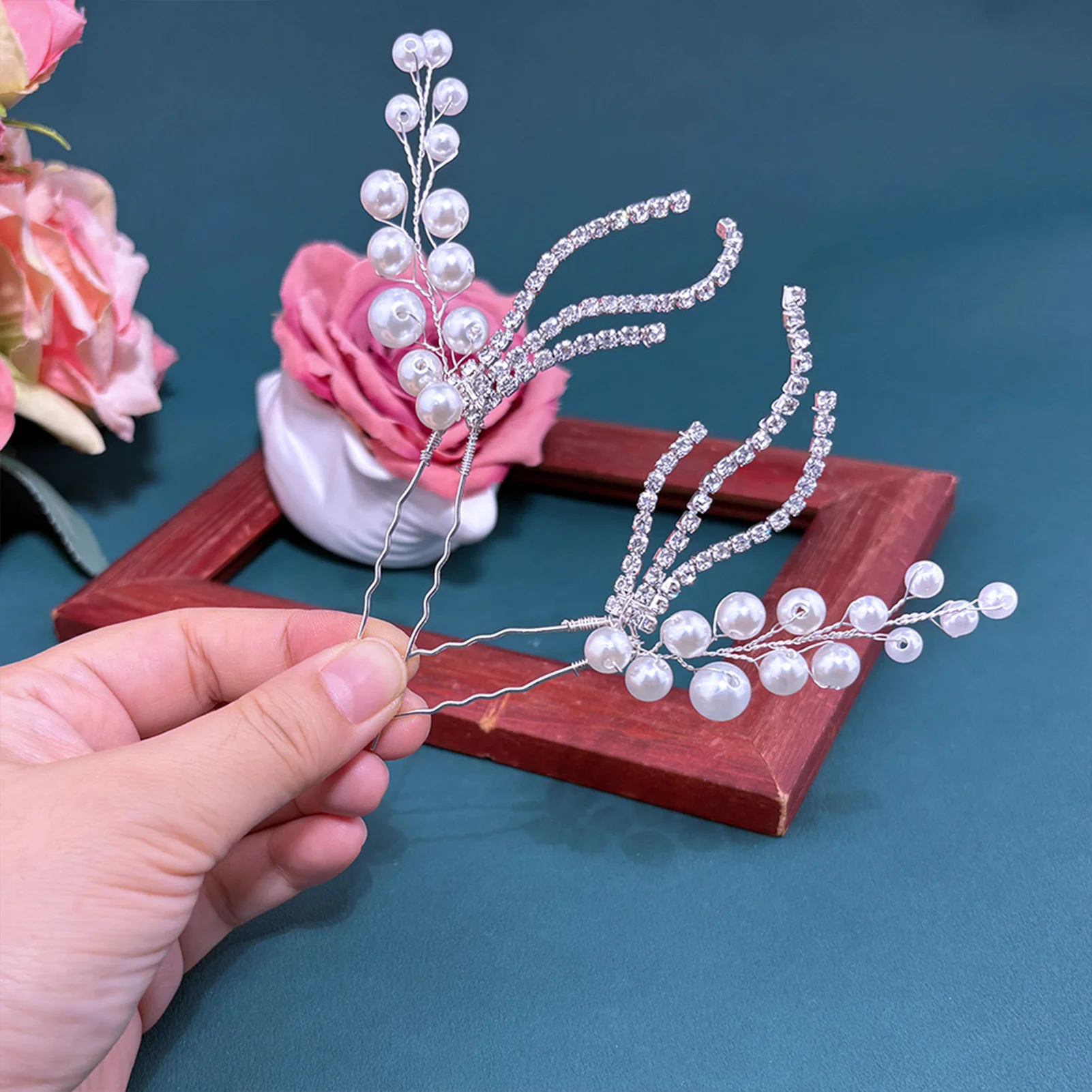 2개 패션 헤어 스틱 포크 헤어핀 우아한 여성 헤어 클립 핀 U자형 소녀 헤어핀 헤어 번 메이커 헤드웨어 액세서리