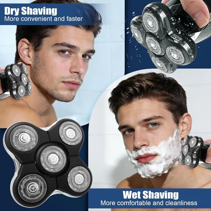 

Shaver Replacment Heads Compatible 5 Dual Track Heads Floating Shaver Heads Replacement Wet & Dry Head Shaver for Bald Men RX5