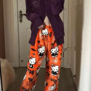 Hello Kitty Pyjama Loose Baumwoll Samt, lange Spider-Man-Hosen, Frauen-Casual Sleep Design, Halloween 12 Hauptverkaufs -Pyjama Hello Kitty - №7