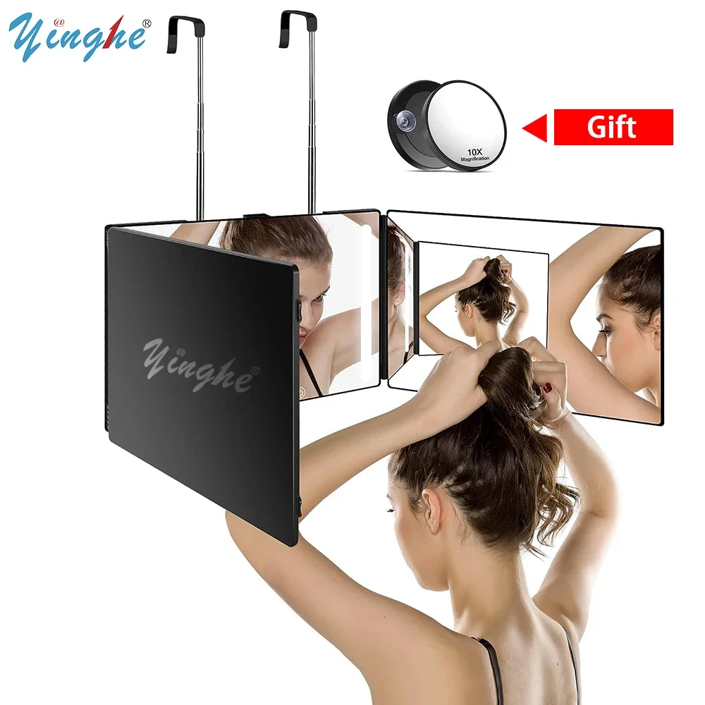 

3 Way Mirror for Self Hair Cutting, 360° Trifold Barber Mirrors 3 Sided Makeup Mirror to See Back of Head, DIY Haircut Tool