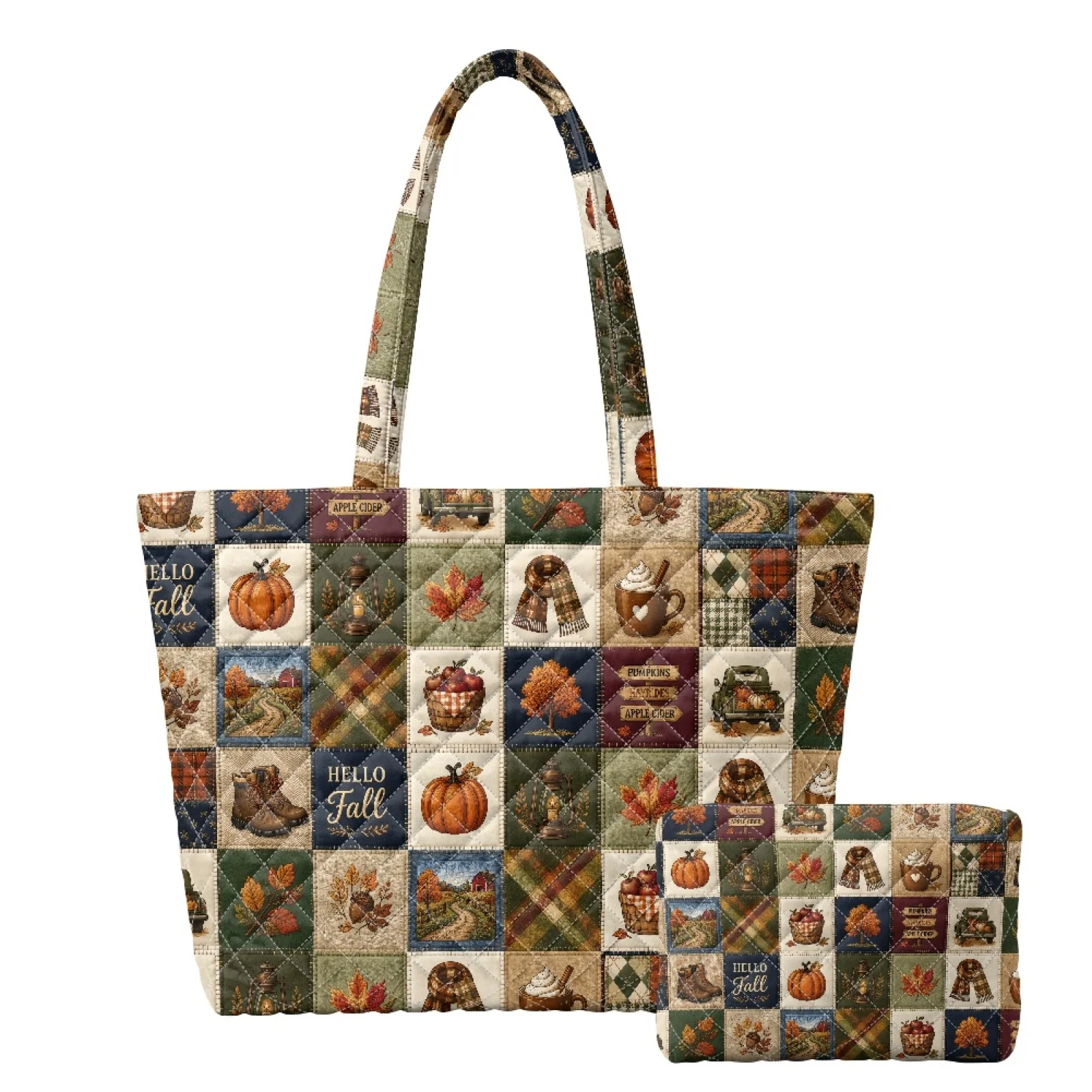 Coloranimal Fall Patchwork Set of 2 Quilted Shoulder Bag with Cosmetic Pouch for Tours Excursions 2026 New