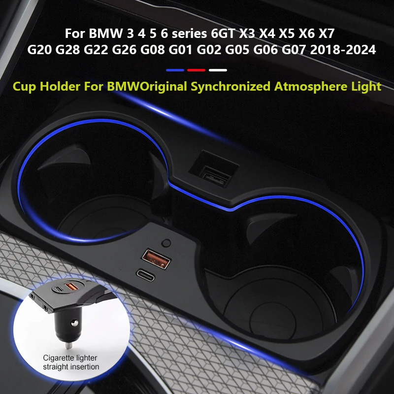 

For BMW X5X6 X7 5 3 4 Seriesi3 i4 G30 G38 G20 G05 G06G07 X3 X4 G01 G02 LED Cup Holder Frame Ambient Light Car Interior Moulding