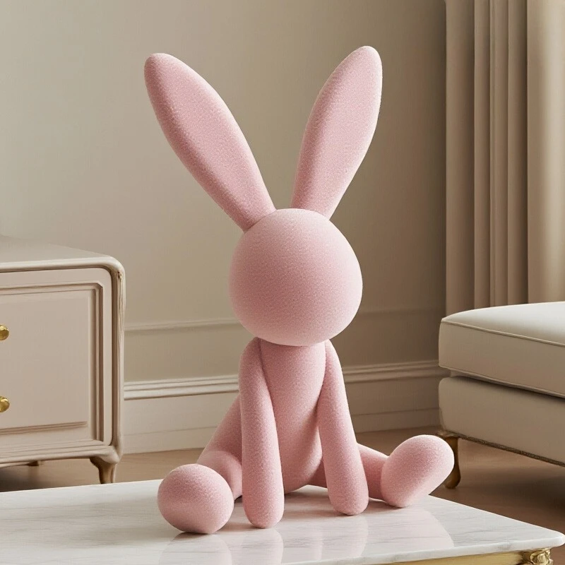 Home Decor Sitting Posture Flocking Rabbit Statue Desktop Ornament Creative Animal Sculptures TV Cabinet Decor Housewarming Gift