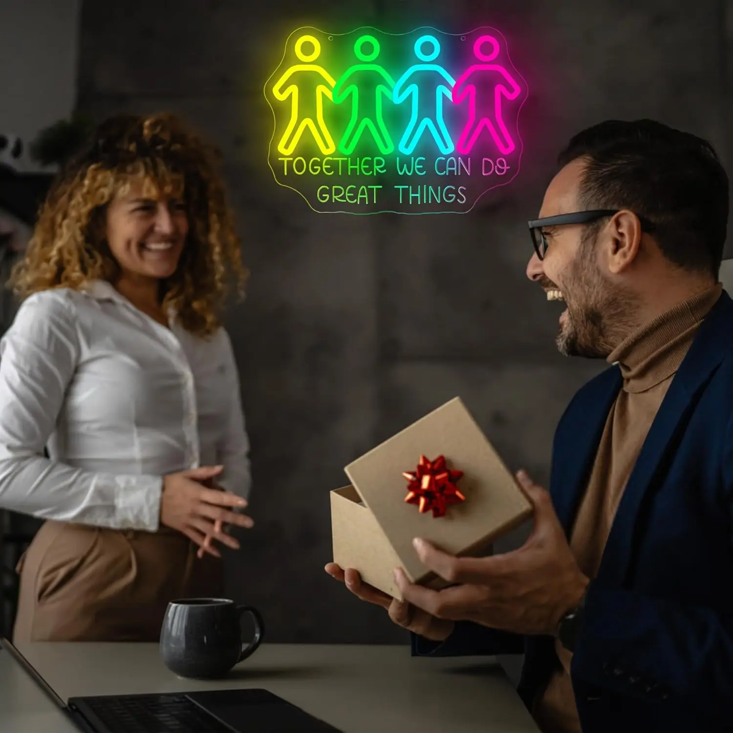 معًا نحن نفعل أشياء رائعة علامة النيون نحت عكس الضوء مصباح ليد تسجيل جدار ديكور لرجل ملهم كهف مكتب المدرسة المنزل P