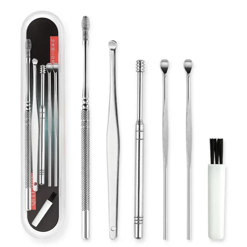 Pulizia dell'orecchio Spiral Earpick Ears Cleaner Earpick Earpick rimozione della cera cucchiaio per l'orecchio Curette Easy Remover Black Dots Cleaner Set Tools