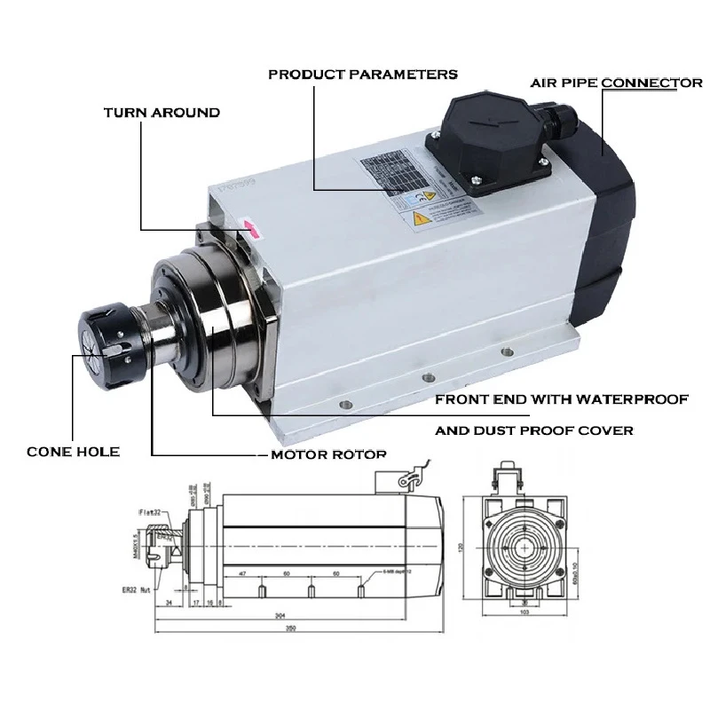 Holly Square With Flange-Cooled Spindle Motor Wood Procsing Hine