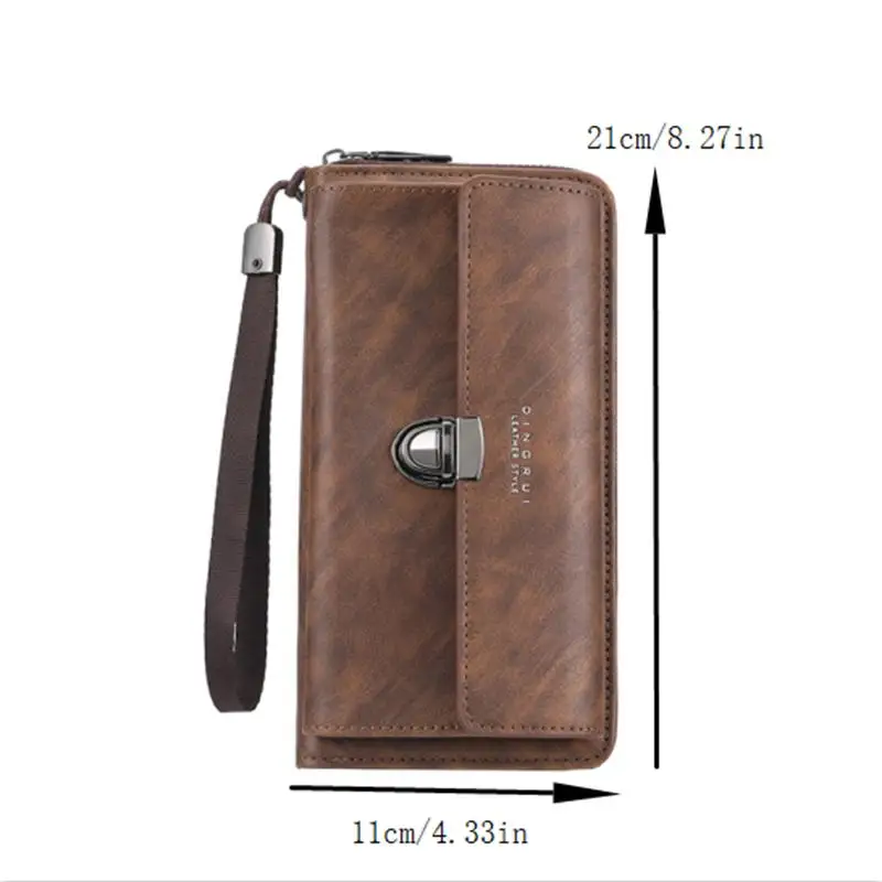 محفظة أنيقة متعددة الفتحات للبطاقات للرجال والنساء؛ PU، سحاب طويل، جيب للعملات المعدنية ومحفظة حقيبة الهاتف.
