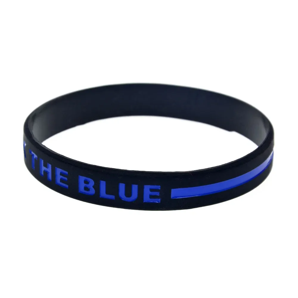 

50 Pcs Back The Blue Line Silicone Wristband Rubber Bangle Black Adult Size