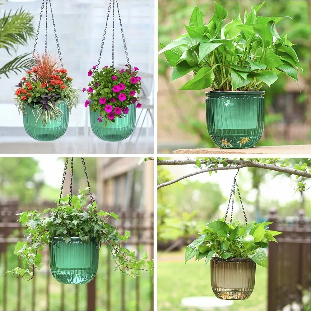 

2Pcs Flowerpot Self Absorbing Water Hanging Planter Thickened Premium Planter Hydroponic Soil Cultivation Lazy Flower Pot Garden