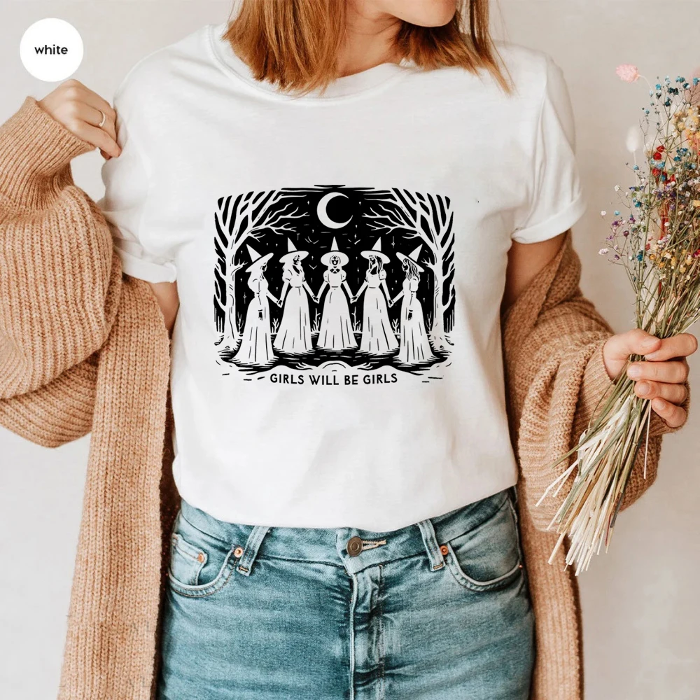 Camicia da strega di Halloween Le ragazze vintage saranno ragazze T-shirt da strega T-shirt femminista da donna Camicie estetiche ibiche Top per la stagione spettrale