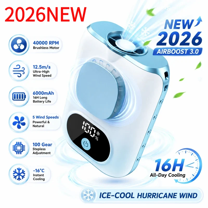 

NEW Portable Waist Fan 6000mAh Neck Fan Powerful Wind For Home/Outdoor Cooling, 12H Play, 40000RPM, LED Display, 5 Speeds,Gifts