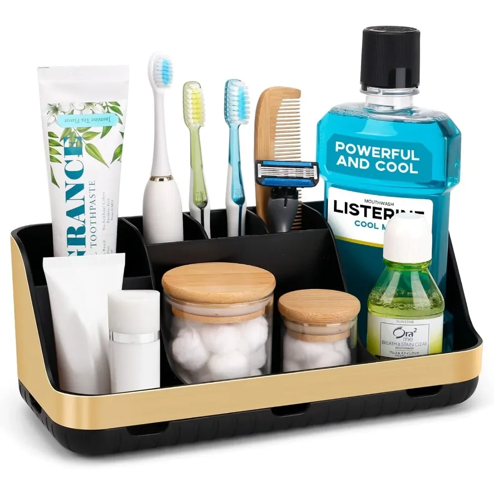 

Gold Toothbrush Holders for Bathrooms Countertop Organizer - Detachable 7 Slots Electric Toothbrush and Toothpaste Holder, Kids