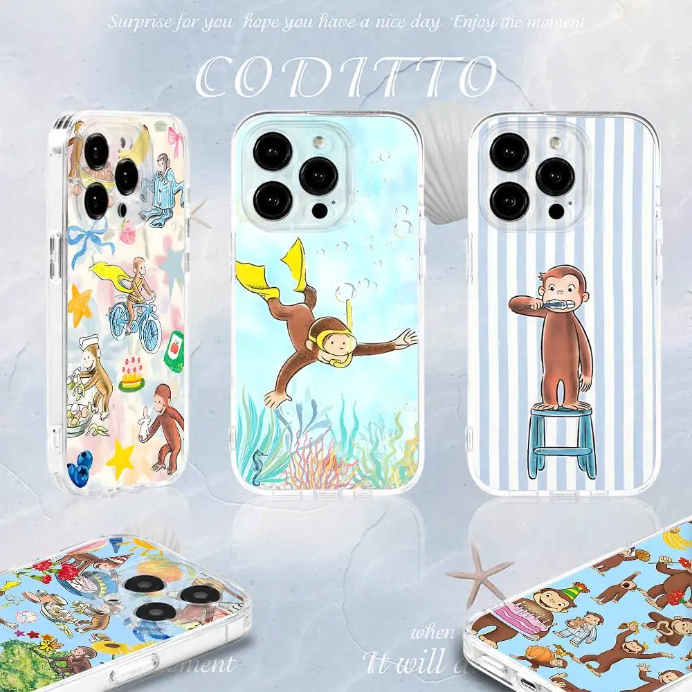 

Mokey C-Curious G-George Phone Case For iPhone 16,15,14,13,12,11 Pro,Max,Plus,X,XS,XR,SE4,E Mini Transparent Soft Cover