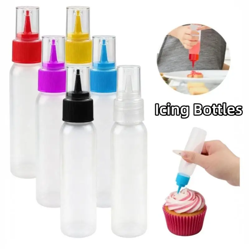 Nachfüllbare 30-60ml PE-Kunststoff-Quetschflaschen mit Staubdichtem Langspitzenverschluss, Mattierte Behälter für Kuchendekoration und Beschriftung – Detail 1